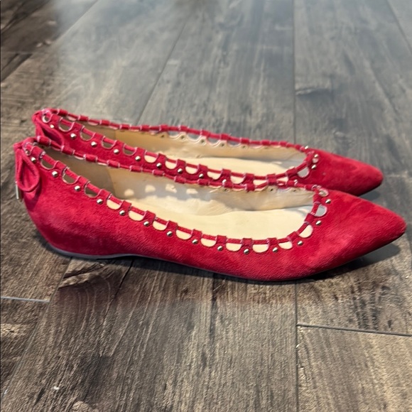 Ivanka Trump Red Suede Flats with Cutout Design - Picture 3 of 7